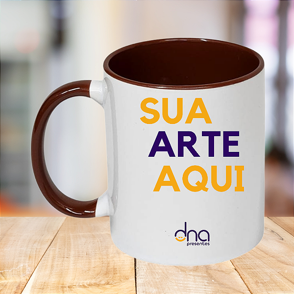 Caneca Personalizada Alça e Interior Marrom "Sua Arte Aqui"