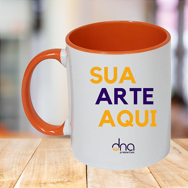 Caneca Personalizada Alça e Interior Laranja "Sua Arte Aqui"