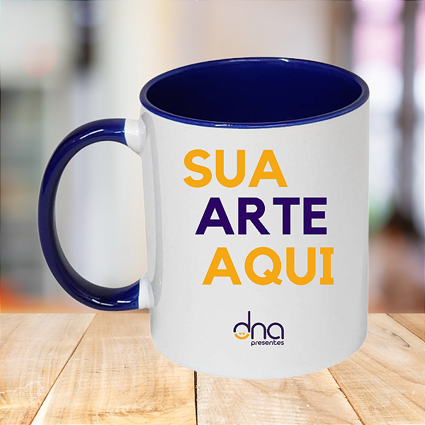Caneca Personalizada Alça e Interior Azul Escuro "Sua Arte Aqui"