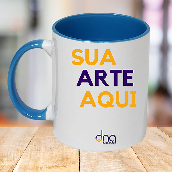Caneca Personalizada Alça e Interior Azul Claro "Sua Arte Aqui"