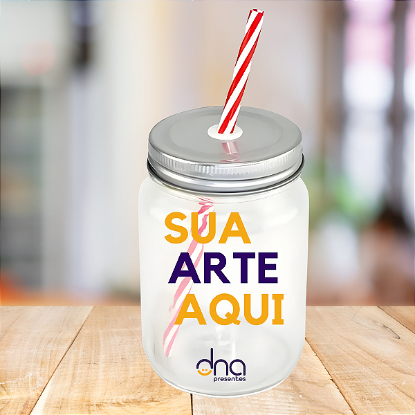 Copo Personalizado Transparente com Canudo "Sua Arte Aqui"