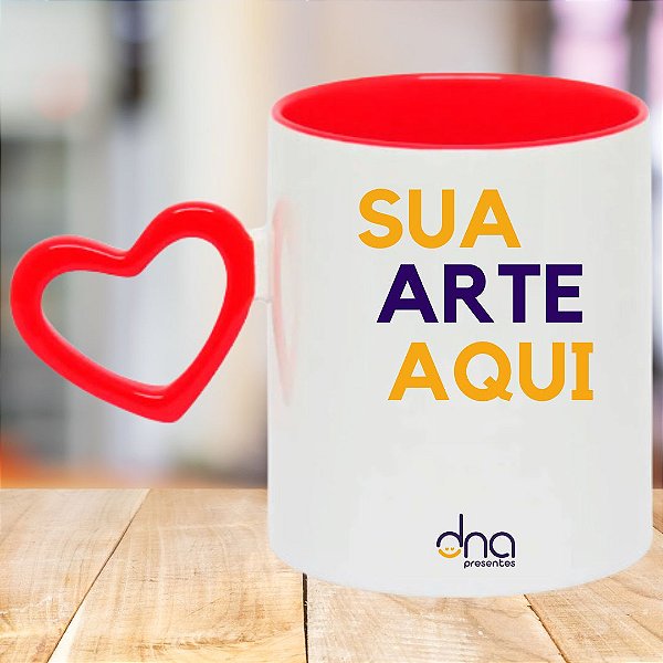 Caneca Personalizada Alça Mini Coração Vermelha "Sua Arte Aqui"