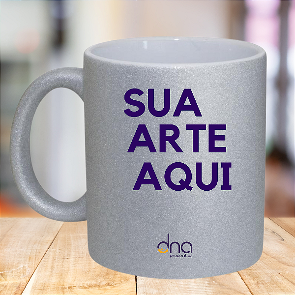 Caneca Personalizada Glitter Cinza "Sua Arte Aqui"