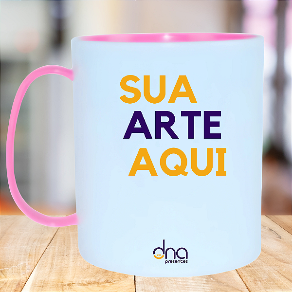 Caneca Personalizada de Polímero Alça e Interior Rosa "Sua Arte Aqui"
