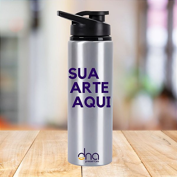 Garrafa de Alumínio Prata 750ml Personalizada "Sua Arte Aqui"
