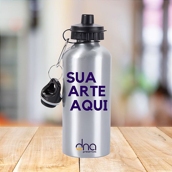 Garrafa de Alumínio com 2 Bicos Prata 600ml Personalizada "Sua Arte Aqui"