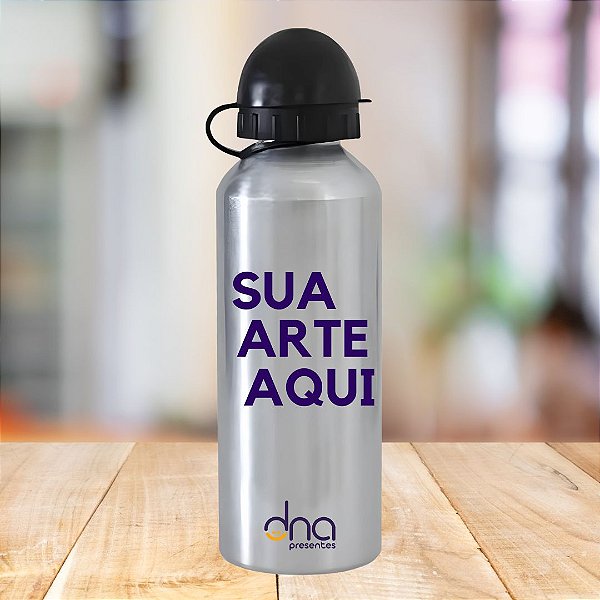 Garrafa de Alumínio Tampa Bolinha Prata 500ml Personalizada "Sua Arte Aqui"