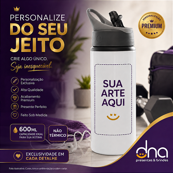 Squeeze Garrafa Sport Bico Retrátil 600ml - Branca - Sua Arte Aqui