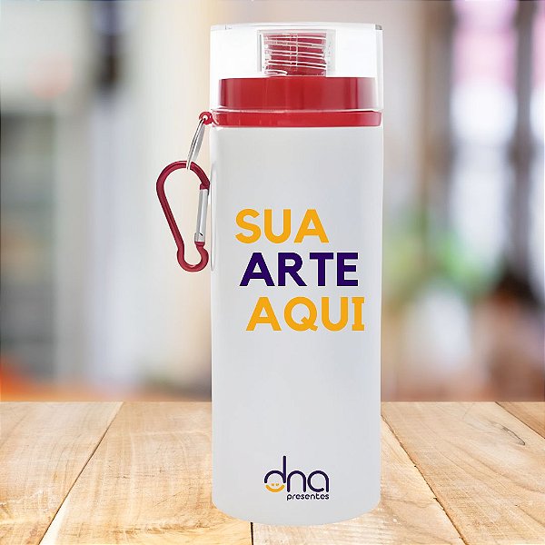 Garrafa de Alumínio Tampa Mosquetão Vermelha 600ml Personalizada "Sua Arte Aqui"