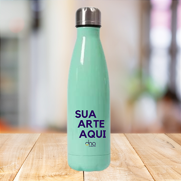 Garrafa Cola Térmica Verde Menta 500ml Personalizada "Sua Arte Aqui"