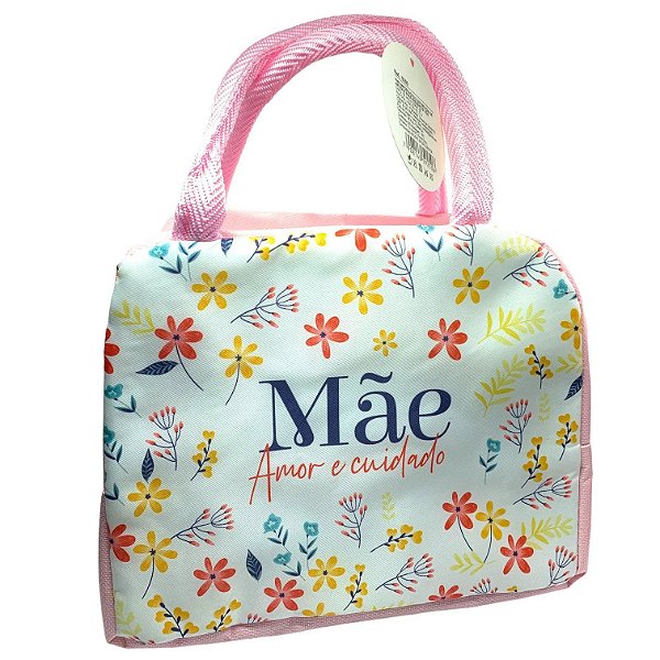 Bolsa Térmica Lancheira Rosa "Mãe Amor e Cuidado"