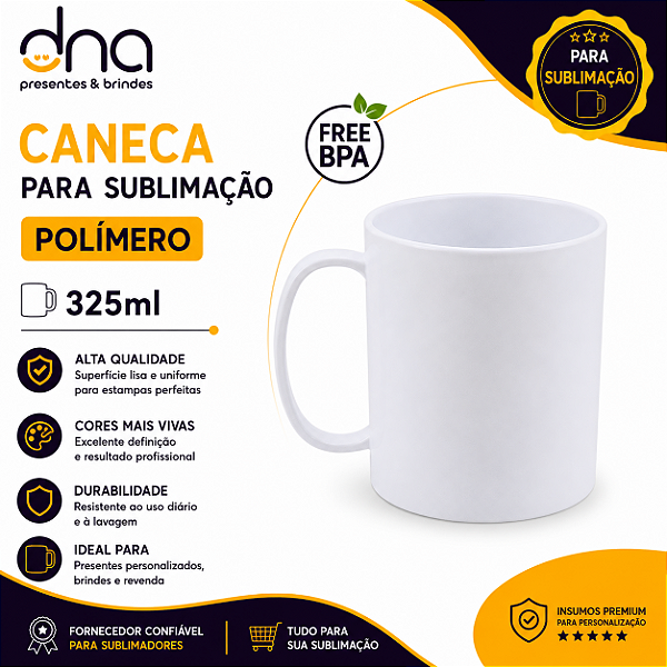 Caneca de Polímero Branca 325ml - Para Sublimação