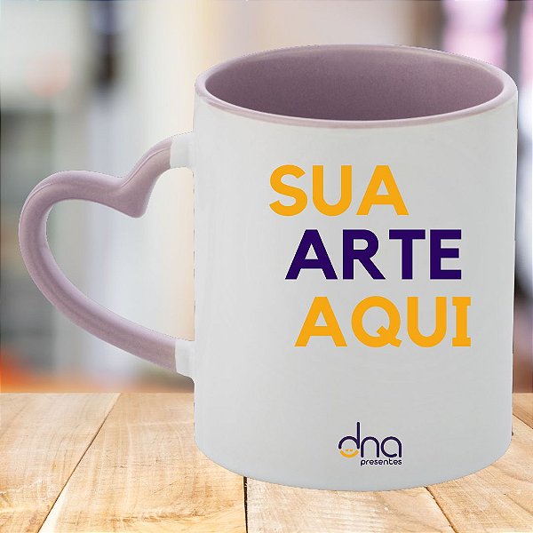 Caneca Personalizada Alça Coração Lilás "Sua Arte Aqui"