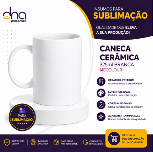 Caneca Cerâmica 325ml Branca para Sublimação
