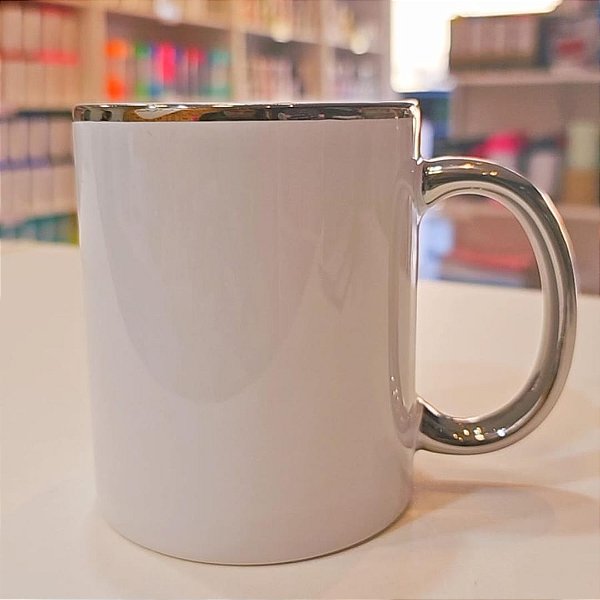 Caneca Cerâmica 325ml Alça e Borda Prata Live
