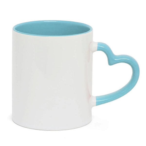 Caneca Cerâmica com Alça Coração Interior Azul Bebê 325ml Live