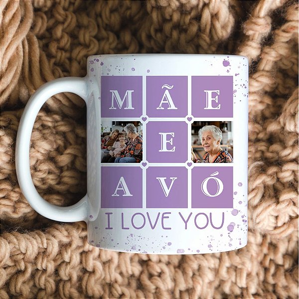 Caneca Personalizada 2 fotos I Love You cor lilás