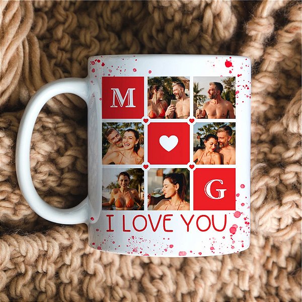 Caneca Personalizada 6 fotos I Love You cor vermelha