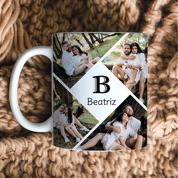 Caneca Personalizada 8 Fotos Inicial e Nome