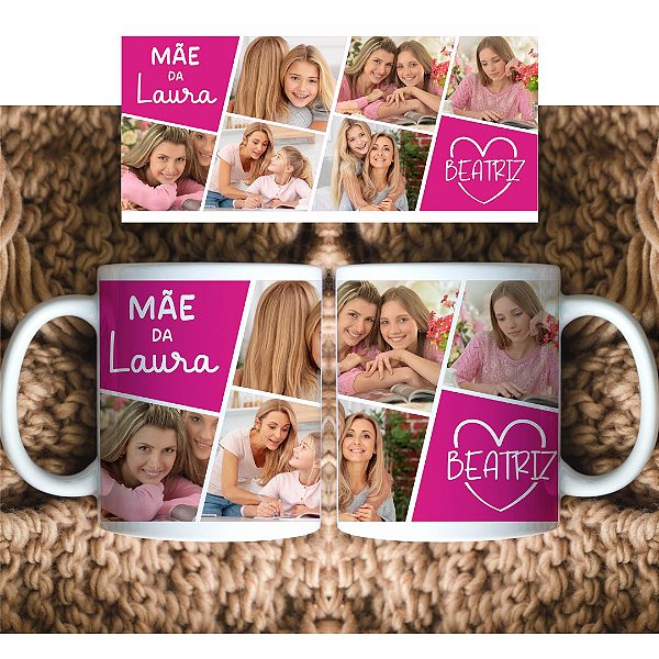 Caneca Personalizada 6 Fotos com quadros rosa