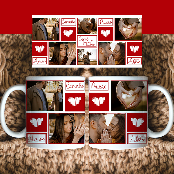 Caneca Personalizada 6 Fotos com coração vermelho