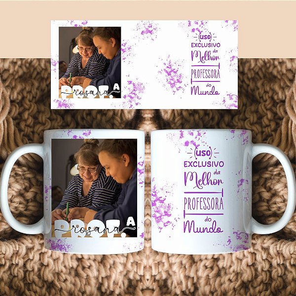 Caneca Personalizada 1 Foto Professora cor roxa