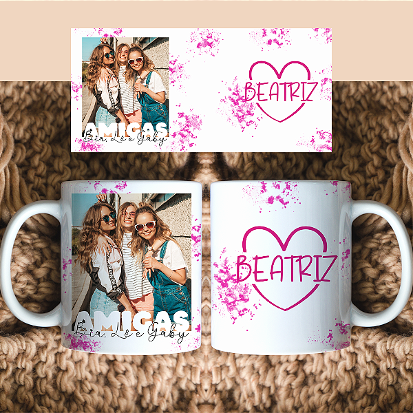 Caneca Personalizada 1 Foto Amigas cor pink