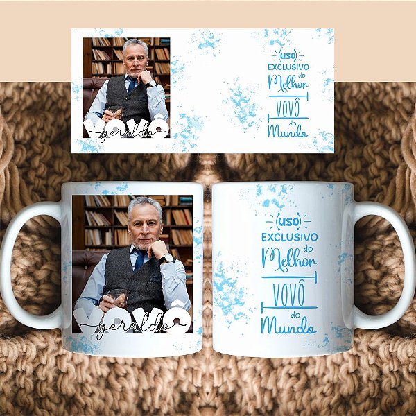 Caneca Personalizada 1 Foto Vovô cor azul claro