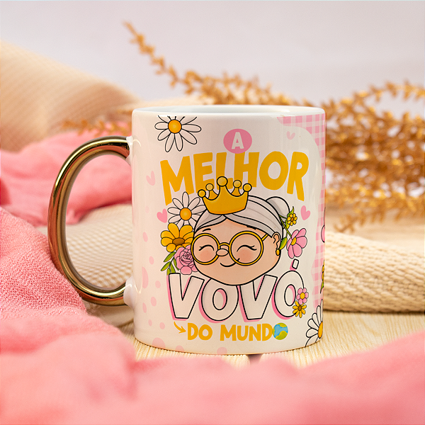 Caneca Personalizada A Melhor Vovó do Mundo - Alça Dourada