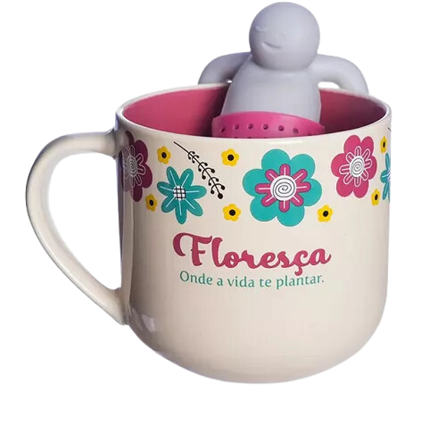 Caneca 350ml com Infusor para Chá Amigas Floresça