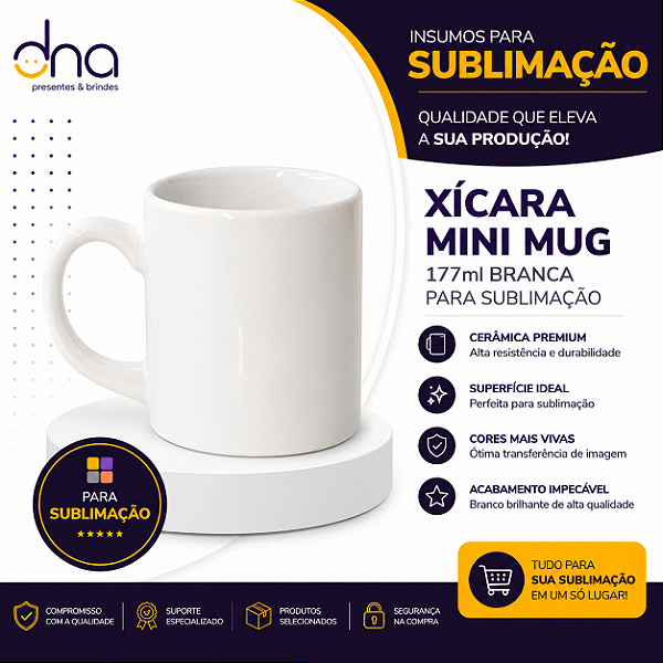 Xícara Mini Mug 177ml Branca - Para Sublimação