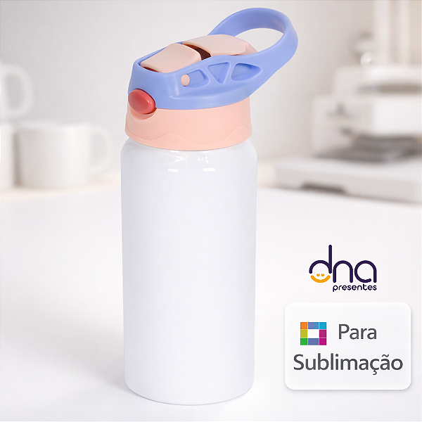 Garrafa Kids Alumínio Tampa Rosa e Lilás 500ml - Para Sublimação