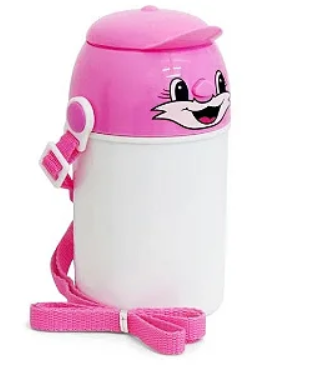 Squeeze Kids de Polímero Branco com Tampa Rostinho e Botão de Abertura na Cor Rosa - 400ml