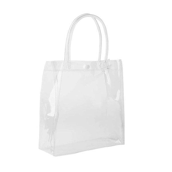 Sacolinha de PVC Transparente com Alça e Botão 16x15x7cm