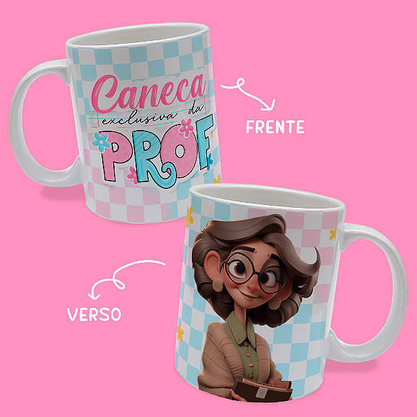 Caneca Personalizada Exclusiva da Prof Ilustração Quadriculada