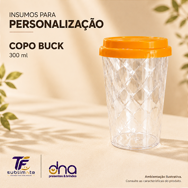 Copo Buck 300ml Transparente Glitter com Tampa Dourada