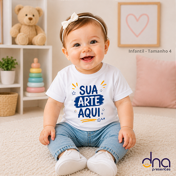 Camiseta Branca Poliéster Infantil - Tamanho 4 - Sua Arte Aqui