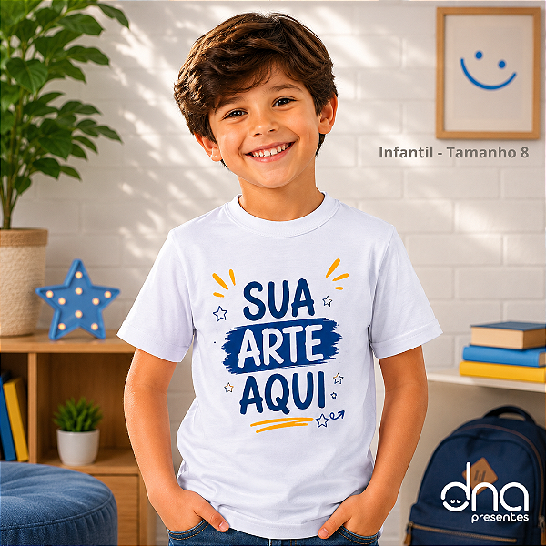 Camiseta Branca Poliéster Infantil - Tamanho 8 - Sua Arte Aqui