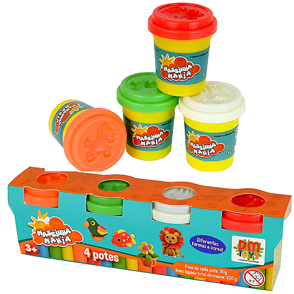 Kit 04 Potes Massinha Mania 50G Cada Forma Modelar Dm Toys