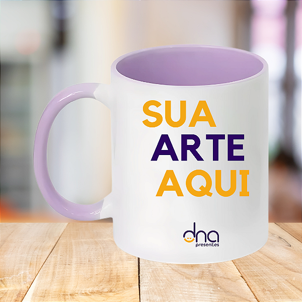 Caneca Personalizada Alça e Interior Lilás Claro "Sua Arte Aqui"