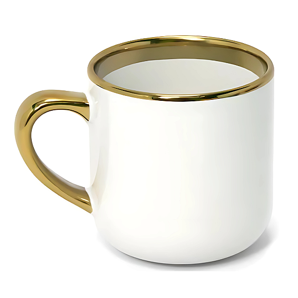 Caneca Imperial Cerâmica Branca Imperial para Sublimação com Alça e Borda Cromado Dourado - 400ml