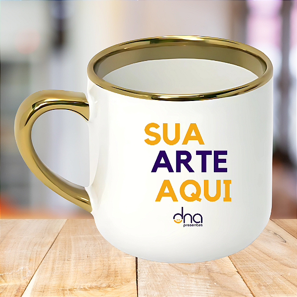 Caneca Personalizada Branca Imperial com Alça e Borda Cromado Dourada 400ml "Sua Arte Aqui"