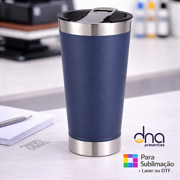 Copo Térmico com Abridor 473ml - Cor Azul Escuro