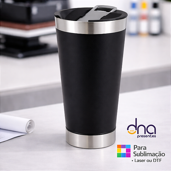 Copo Térmico com Abridor 473ml - Cor Preta