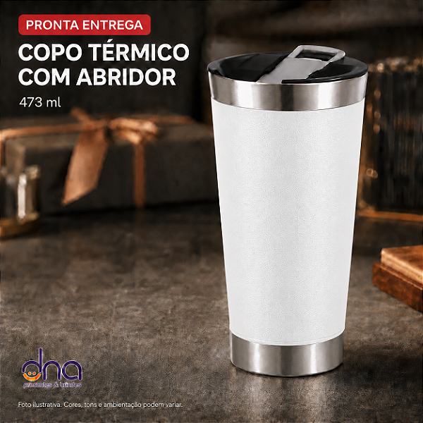 Copo Térmico com Abridor 473ml - Cor Branca