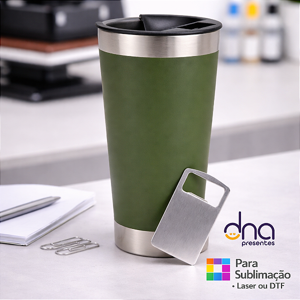 Copo Térmico com Abridor 473ml - Cor Verde militar