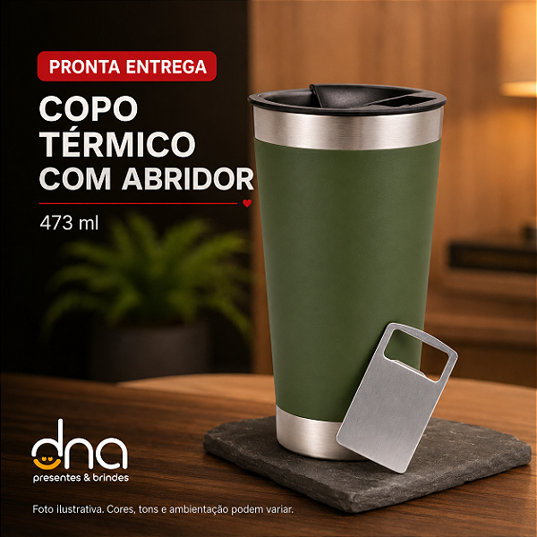Copo Térmico com Abridor 473ml - Cor Verde militar