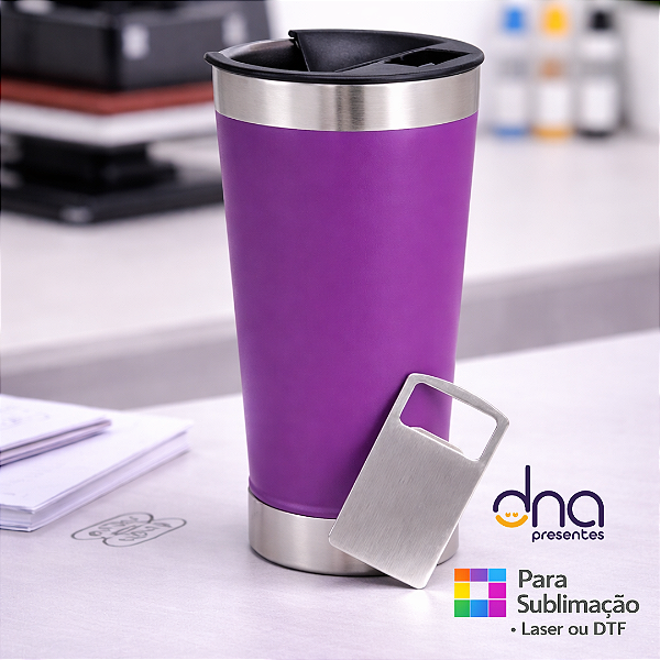 Copo Térmico com Abridor 473ml - Cor Roxa