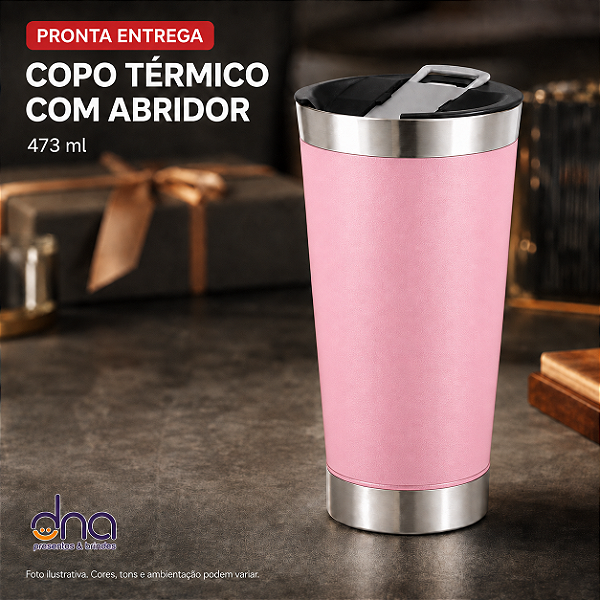 Copo Térmico com Abridor 473ml - Cor Rosa
