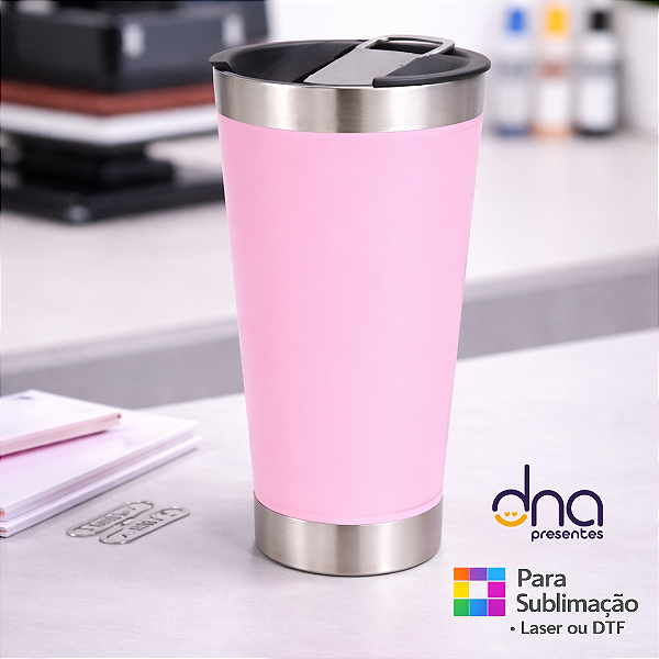 Copo Térmico com Abridor 473ml - Cor Rosa